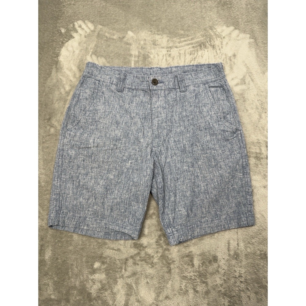 St Johns Bay Shorts Mens 32 Blue Linen & Stretch Cotton Flat Front Chino Casual